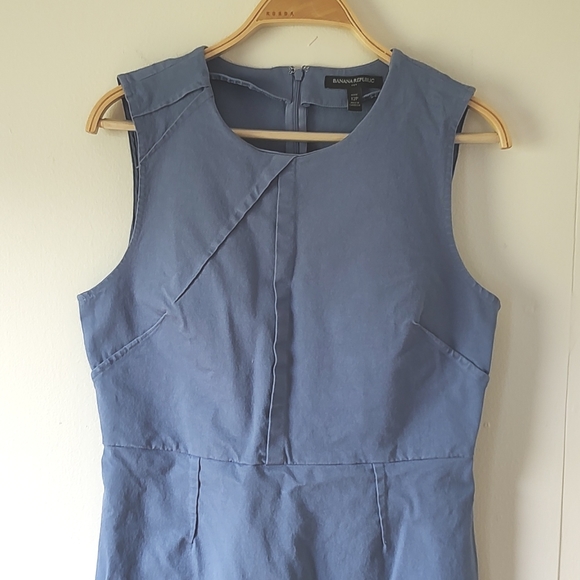 Banana Republic Dress Stretch Smokey Blue Back Zipper Sleeveless Summer Size 12P - Picture 4 of 6